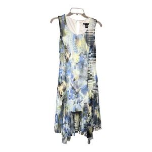 Michael Tyler Women’s Asymmetrical Blue/Cream Abstract Dress SZ XS